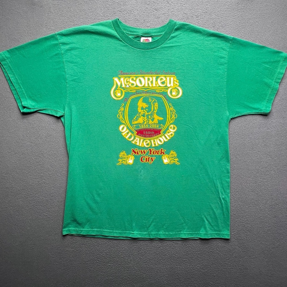 VTG McSorley's Old Ale House Men T Shirt Green XL 2004 150th Anniversary NYC